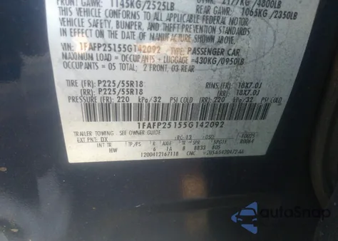 2005 Ford Five Hundred Limited из США, поврежденный, VIN 1FAFP25155G142092